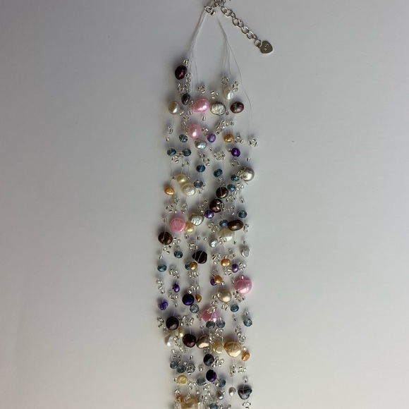 Floating Pearls Illusion Necklace Multi-strand Freshwater Pearls Multicolored - Picture 4 of 6